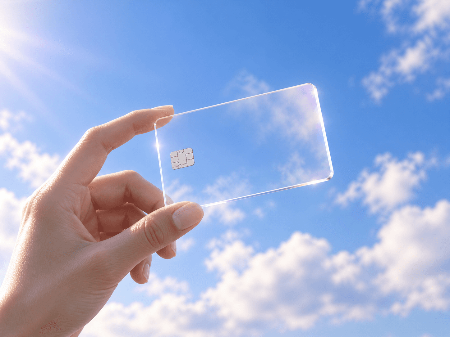 A transparent Locus card held against the sky
